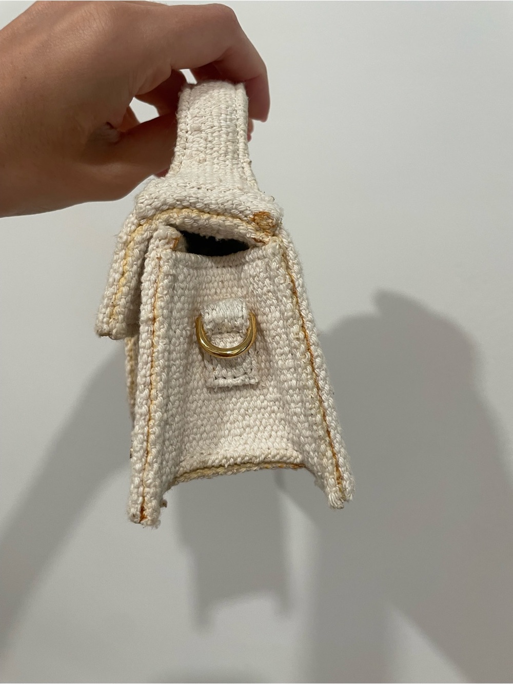 Authentic Jacquemus Cream Woven Mini Top-Handle Bag with Gold Logo - Picture 3 of 7